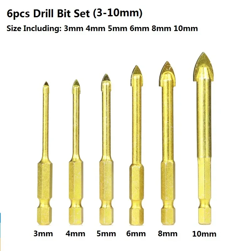 XCAN Carbide TCT Glass Drill Bits 1 Set 1/4'' Hex Shank Titanium Coated Power Tools Accessories Wall Glass Hole Drill