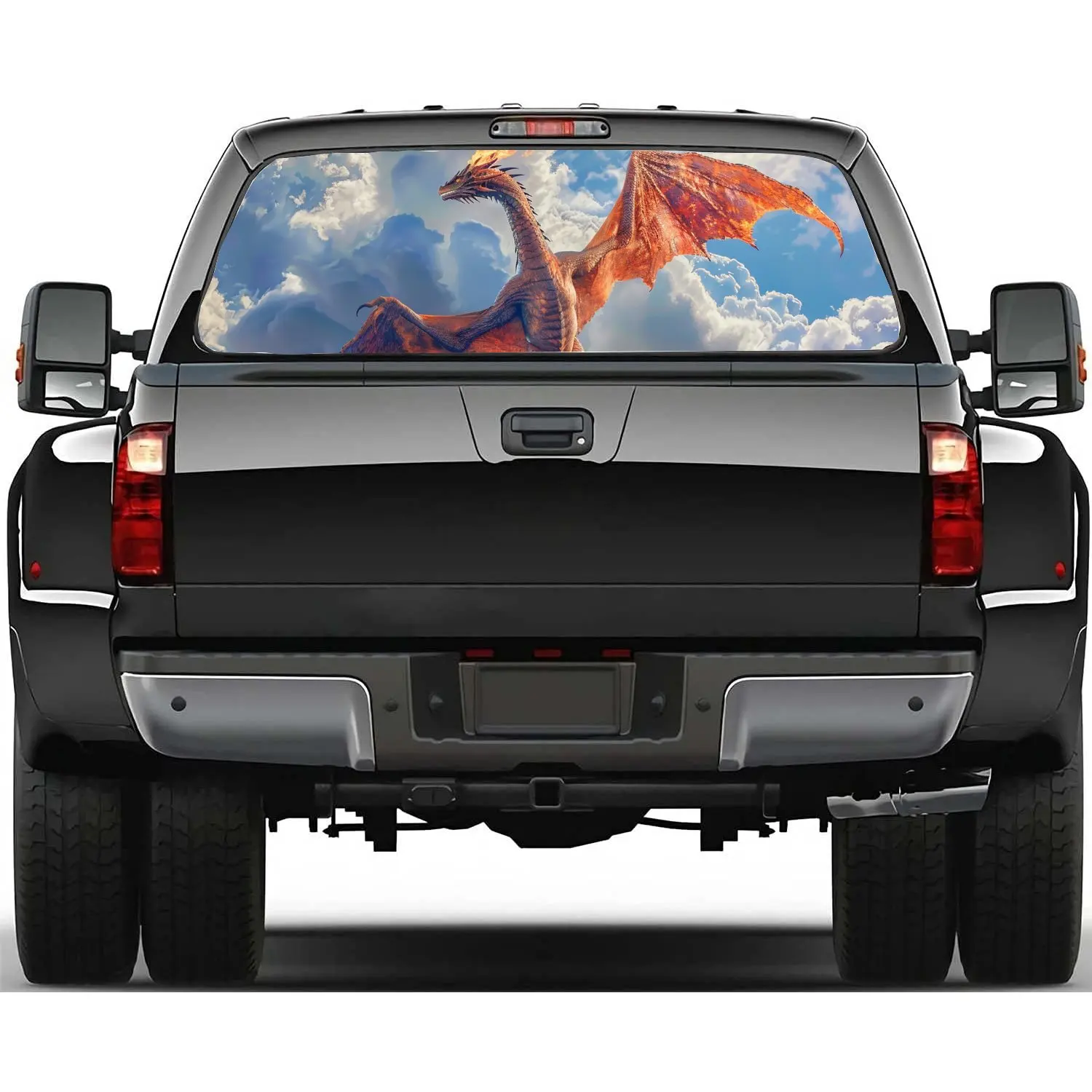

Dragon Soaring in Sky Print Car Rear Windshield Sticker Truck Window See Through Perforated Back Window Vinyl Decal Decoration