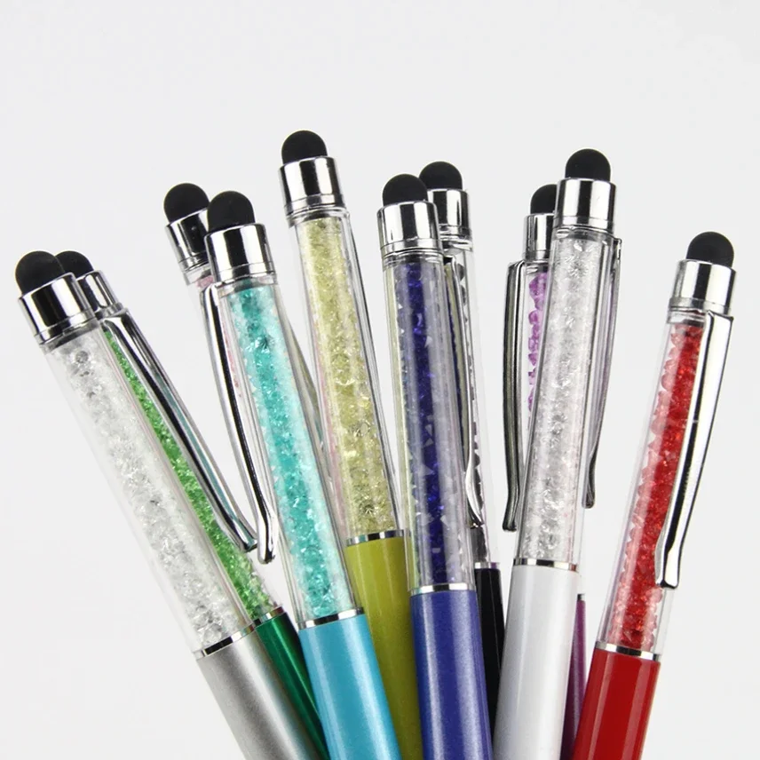 300pcs 2 in 1 Luxury Diamond Capacitive Screen Stylus Touch Pen Ball Point Pens for iPhone Samsung Mobile Phone Tablet PC