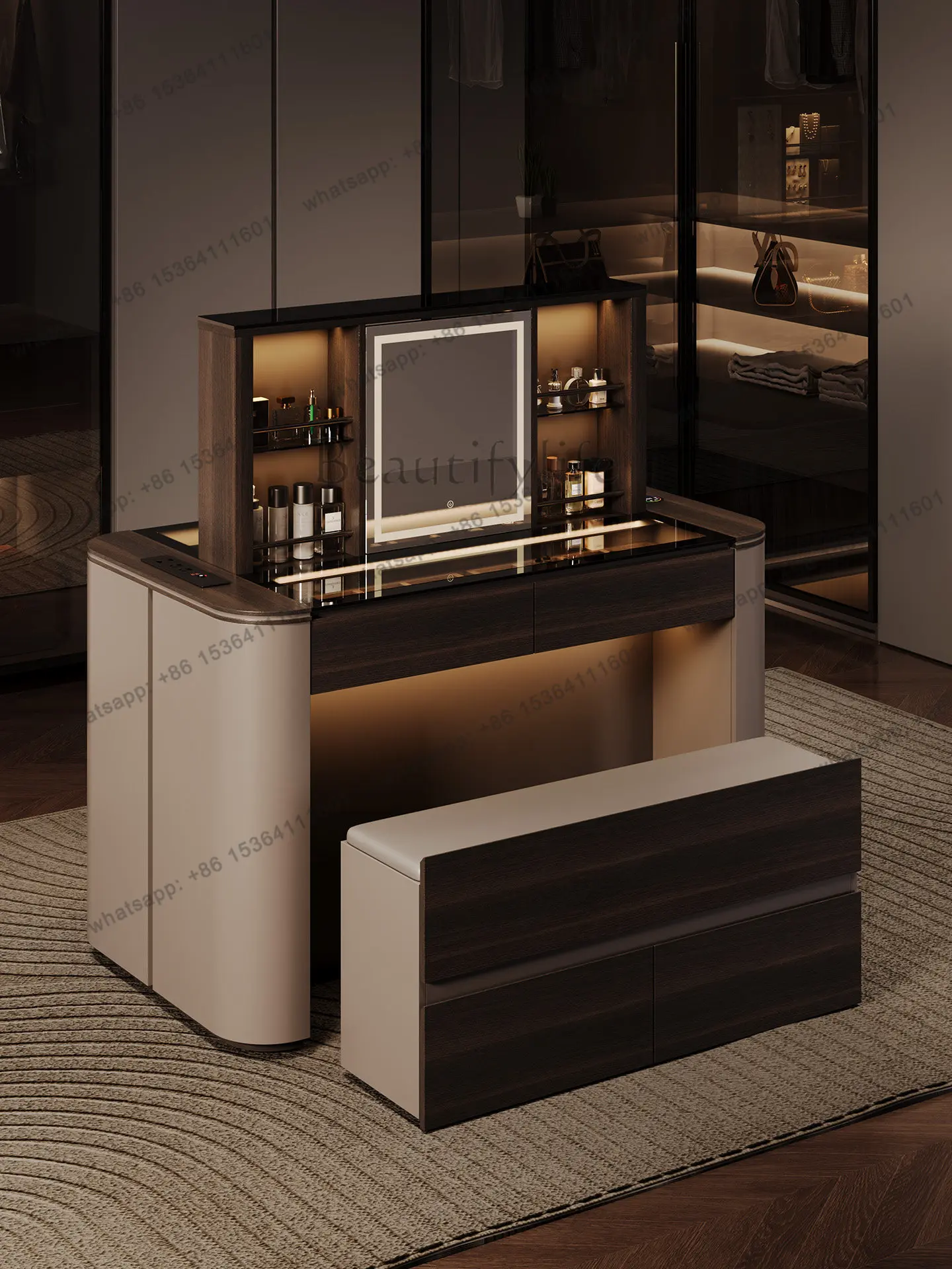 

Italian minimalist cloakroom lifting island cabinet light luxury dresser integrated display cabinet