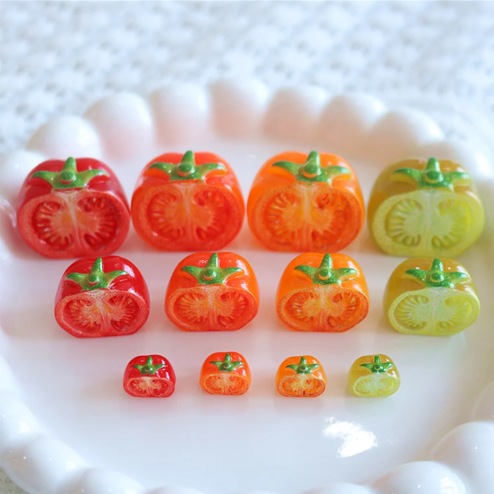 10PCS Shiny Half Tomatoes Series Miniature Flat Back Resin Cabochons For Hairpin Scrapbooking DIY Home Decor Craft Accessories