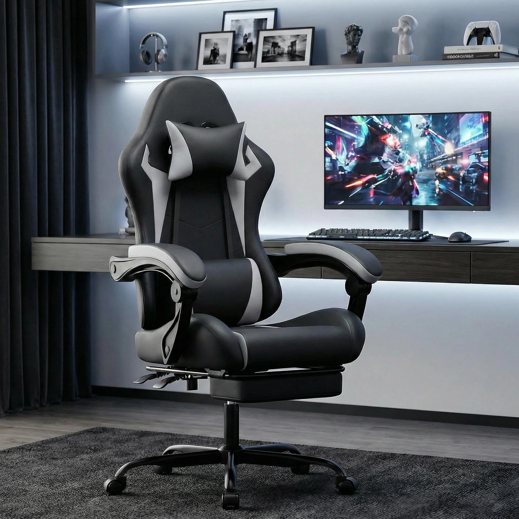 Silla De Juego Ergonómica En Blanco Y Negro Con Almohadas Para La Zona Lumbar Y Reposacabezas – Silla Para Pc Ajustable En Altura Para Adultos, Niñas Y Niños – Ahorra Espacio Para La Oficina En Casa O Para Jugar – Resistente, Cómoda – Fácil De Montar – Moderna Y Elegante — -57%, 206.59€ Coupon, from 155.85€ – 57% descuento – €155.85