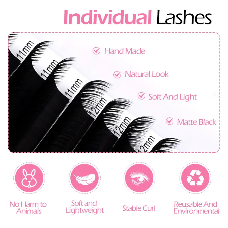 ARISON 12/20 Rows False Eyelashes Individual Eyelashes Extension Supplies Professional Lashes Natural Look Cosmetics Makeup Tool