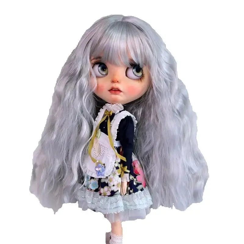 Blythes Doll Wig Suitable for 1/6 BJD Doll 1/3 Fashion New Very Soft Smooth Milk Silk Bangs Small Wave Wig Moon Silver Dark Brow