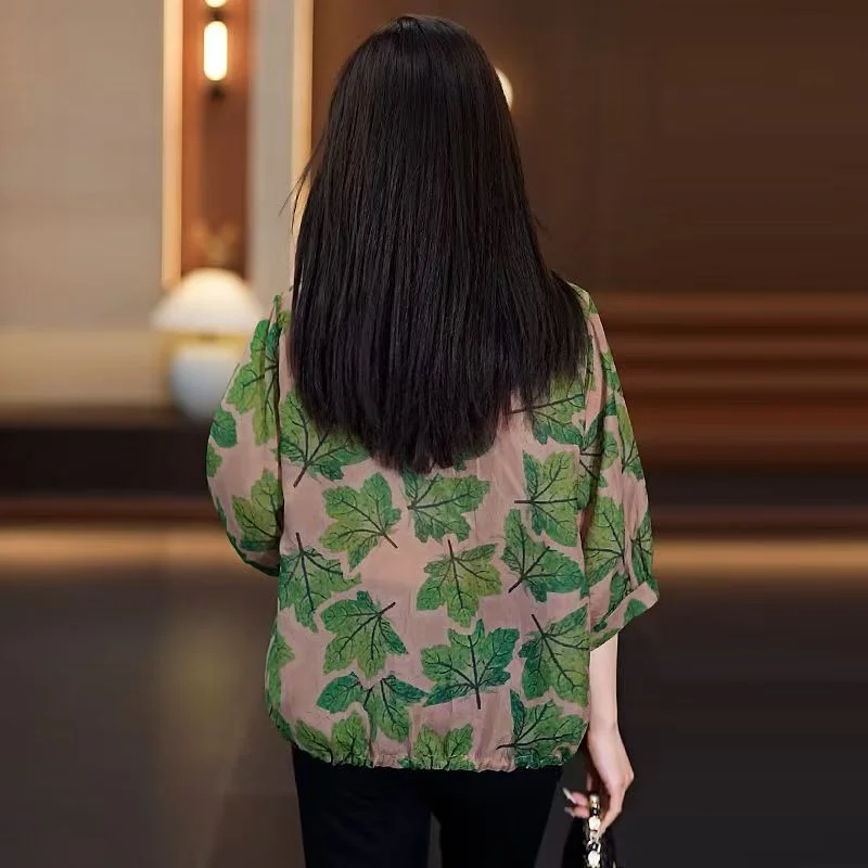 Floral Chiffon Women's Loose Half-sleeved Shirt 2025 New Fashion Age-reducing Slimming Top