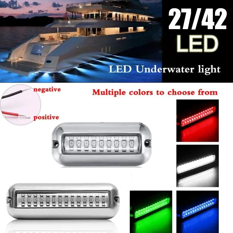 2Pcs 27/42LED 10-30V Boat Transom Light Underwater Pontoon Marine Ship Boat Accessories Light Stainless Steel Waterproof Marine