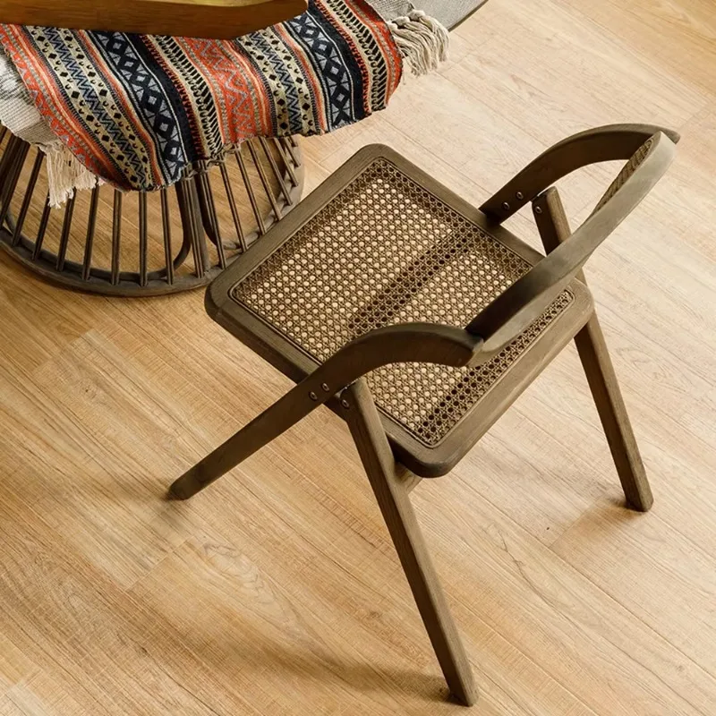 Dining Chairs Set Of 2 Retro Mid Century Kitchen Folding Dining Chairs Foldable Rattan Restaurant Chaise Pliante Home Furniture