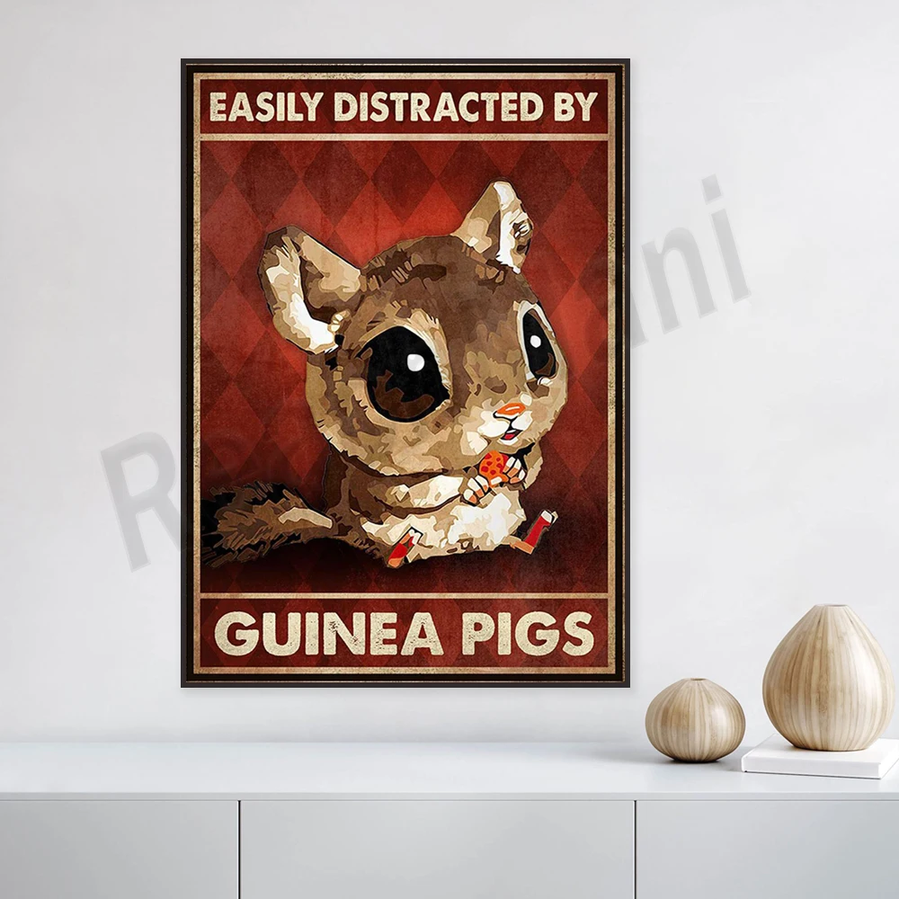 Chipmunk Print - Easily Distracted by Guinea Pig Vintage Animal Poster Decorative Canvas Print