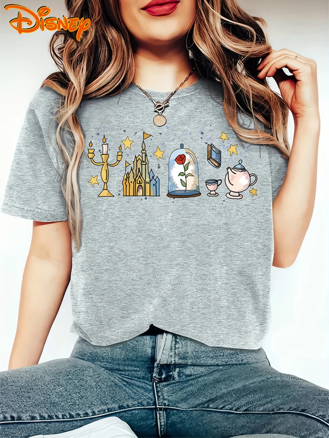 ديزني بيل ذا بيست يكون ضيفنا تي شيرت خمر المرأة الرجال القطن المحملة للجنسين قصيرة الأكمام زوجين