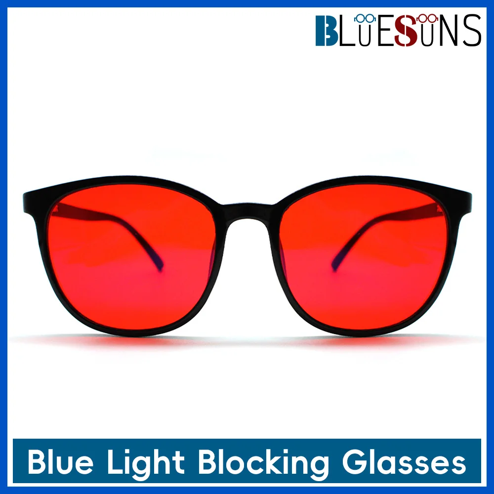 Novos óculos de bloqueio de luz azul de quadro redondo com lentes laranja vermelhas para proteger os olhos ao usar telefones móveis e computadores
