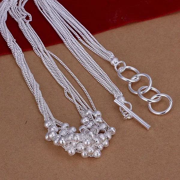 Silver Color Exquisite Luxury Gorgeous Charm Fashion Chain Women Cute Bead Necklace 18 Inch Silver Jewelry