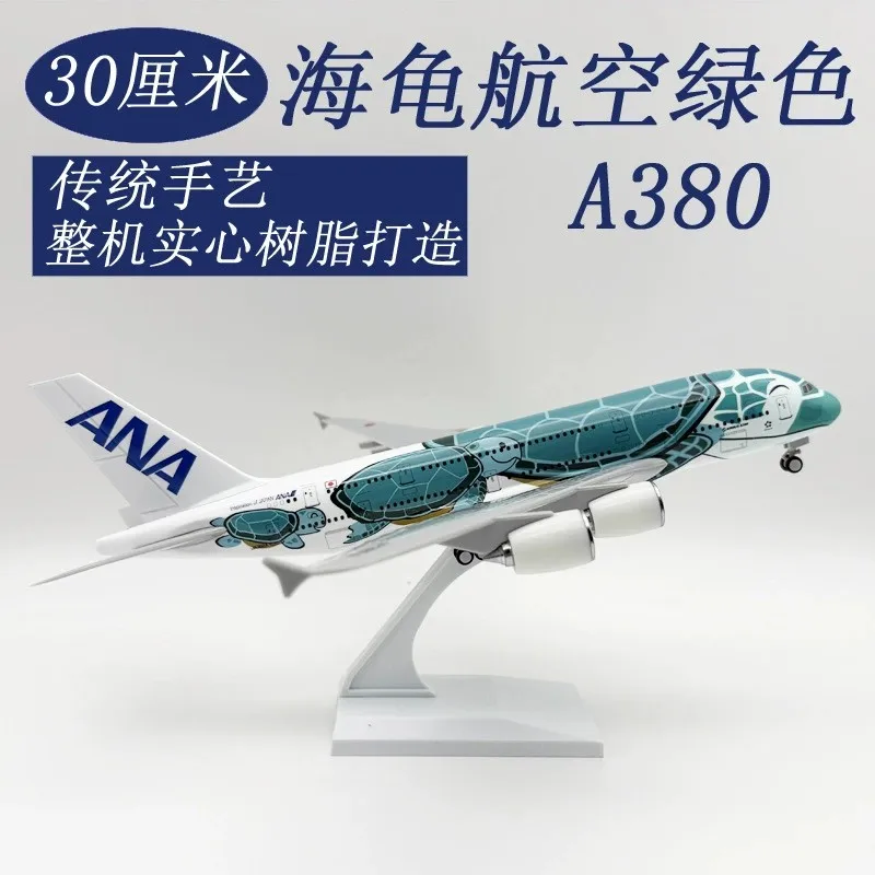 Green Sea Turtle Plane Model 30cm Aircraft A380 Air Japan ANA Airways With Base Diecast Resin Airplane Collection Display