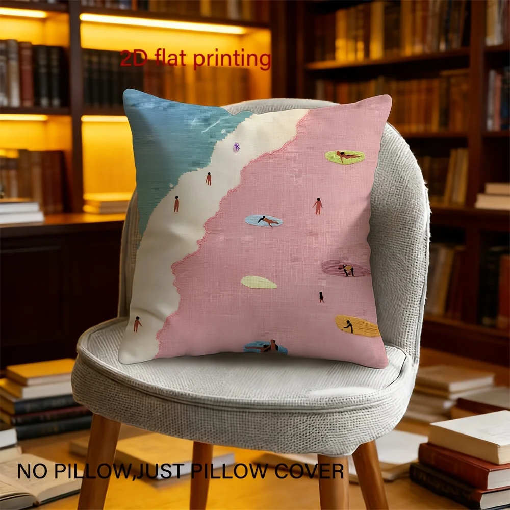 Abstract Beach Scene Print Throw Pillow Cover Minimalist Ocean Surfer Art Cushion Case for Coastal Home Decor Sofa Couch