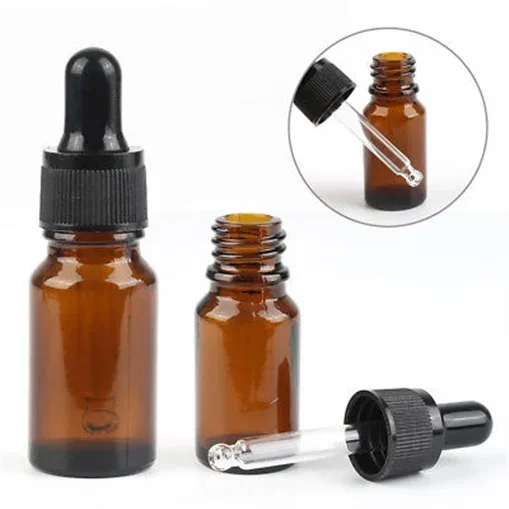 10pcs 5ml/10ml/15ml/20ml/30ml/50ml Empty Amber Dropper Bottles Glass Essential Oil Liquid Aromatherapy Pipette Perfume Container