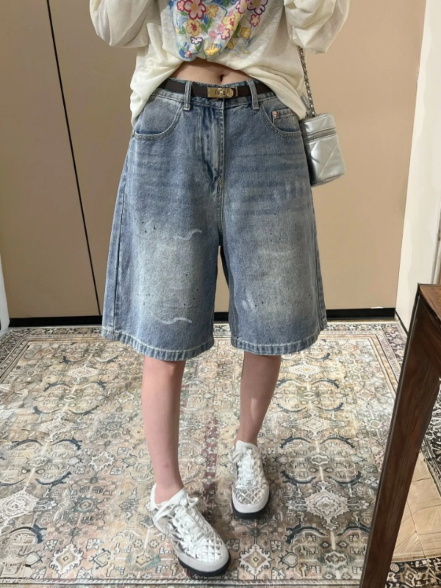 High Waist Wide Leg Jeans Shorts Women's Summer Thin New American Style Five-Point Pants plus Size Slimming Shorts