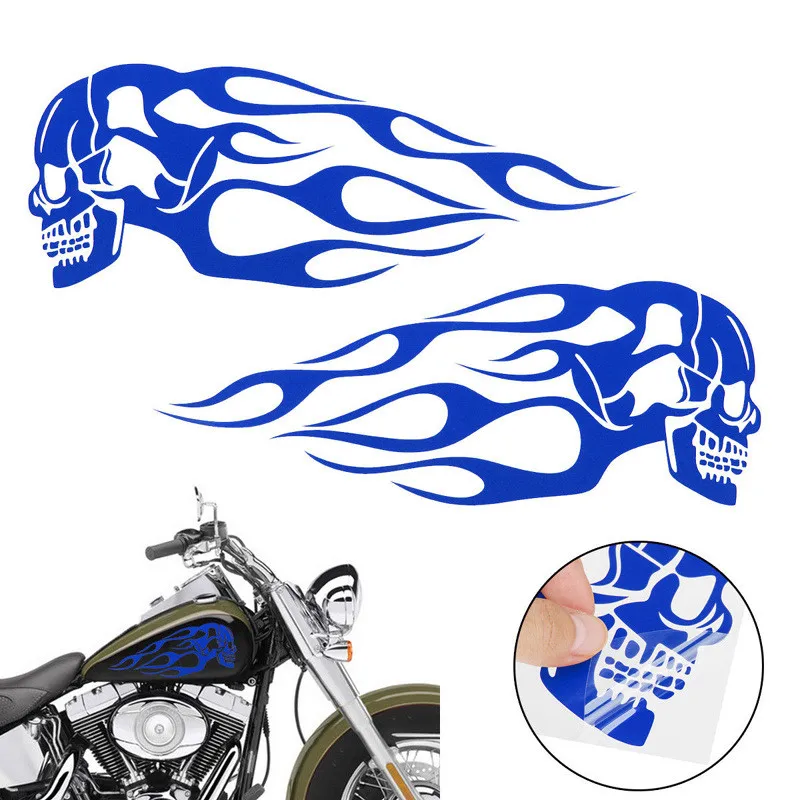 Pair Car Vinyl Sticker Motorcycle Skull Flame Gas Tank Decal For Harley Yamaha Suzuki Kawasaki Honda Scooter Offroad ATV