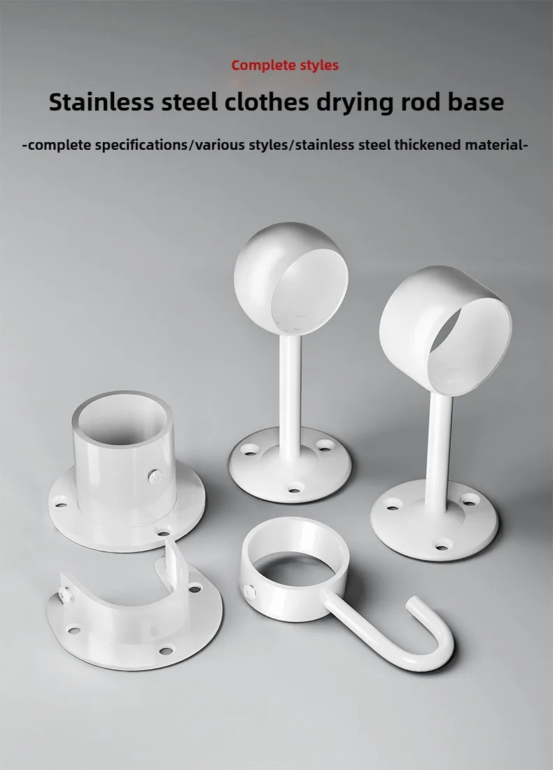 2 Stück weiße Edelstahl-Rohrhalterungen, Rohrstützen, Flanschhalterungen für Kleiderschrank-Hängeschienen, Stangenhalterungen, Endhalterungen 19-32 mm – Detail 1