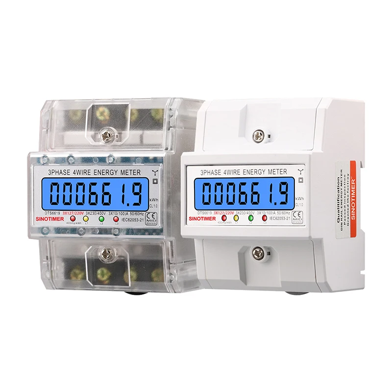 3 Phase 4 Wires Din Rail Energy Meter Power Consumption Monitor kWh Meter Wattmeter 3*127/220V 3*230/400V 50/60HZ 100A