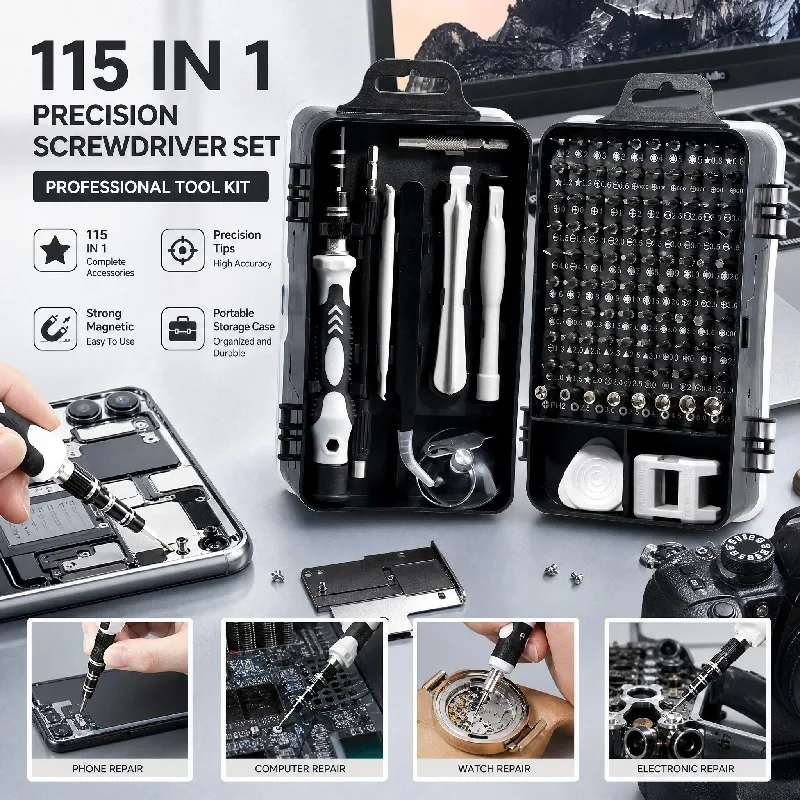Precision 115 in 1 Screwdriver Set Magnetic Mini Screw Nuts Bits Multifunction Repair Tools Kit for Phone Computer Watch Glasses