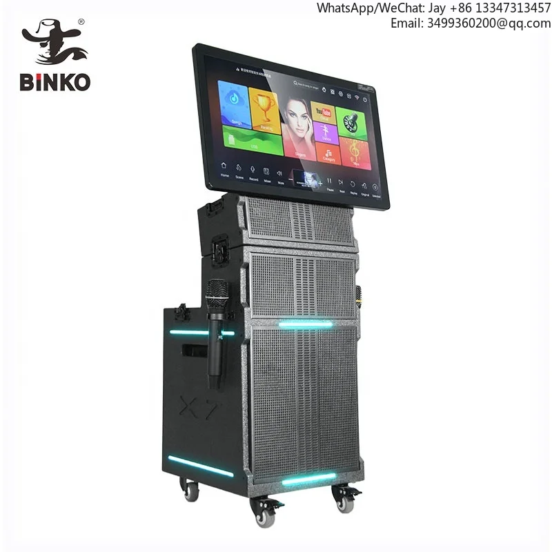 

Binko Top Rank Smart Screen Display Home Portable Trolly Wifi Ktv Karaoke Juke Box Wooden Machine Player Sound System Speaker