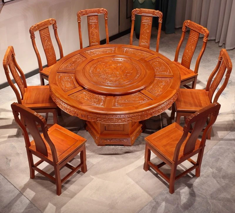 Gouden palissander eettafel en stoel combinatie Chinese antieke bloem