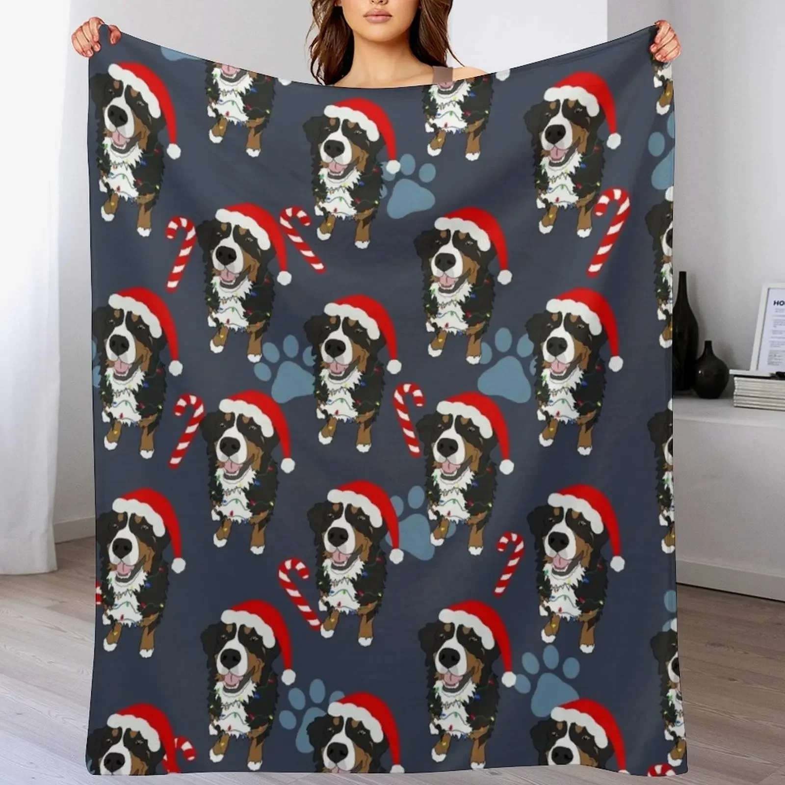 Christmas Bernese Mountain Dog Throw Blanket Spring Fall Cozy Throw Blanket for Couch