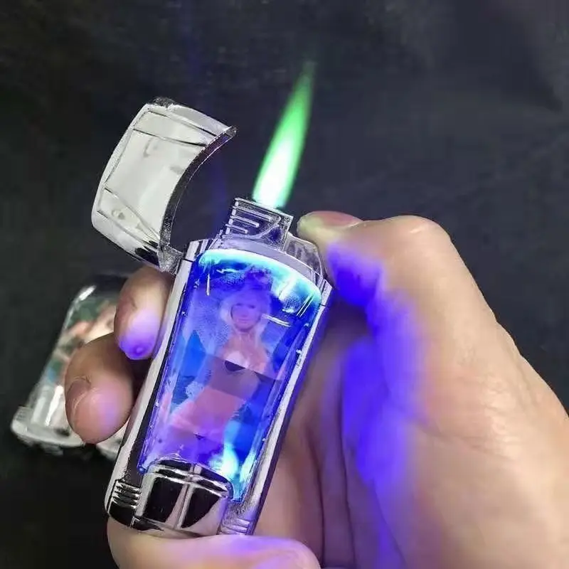 Sexy Beauty Sticker Windproof Lighter Inflated Blue Torch Butane Cigarette Cigar Lighters Turbo Jet Smoking Accessories Gift