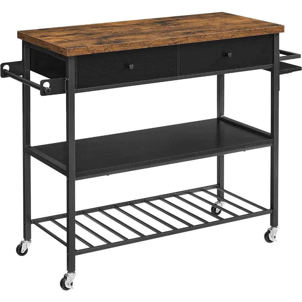 

Kitchen Island, Kitchen Cart, 3-Tier Microwave Stand with 2 Drawers, Towel Bar, Spice Holder, 17.7 x 46.9 x 35.8 Inches,