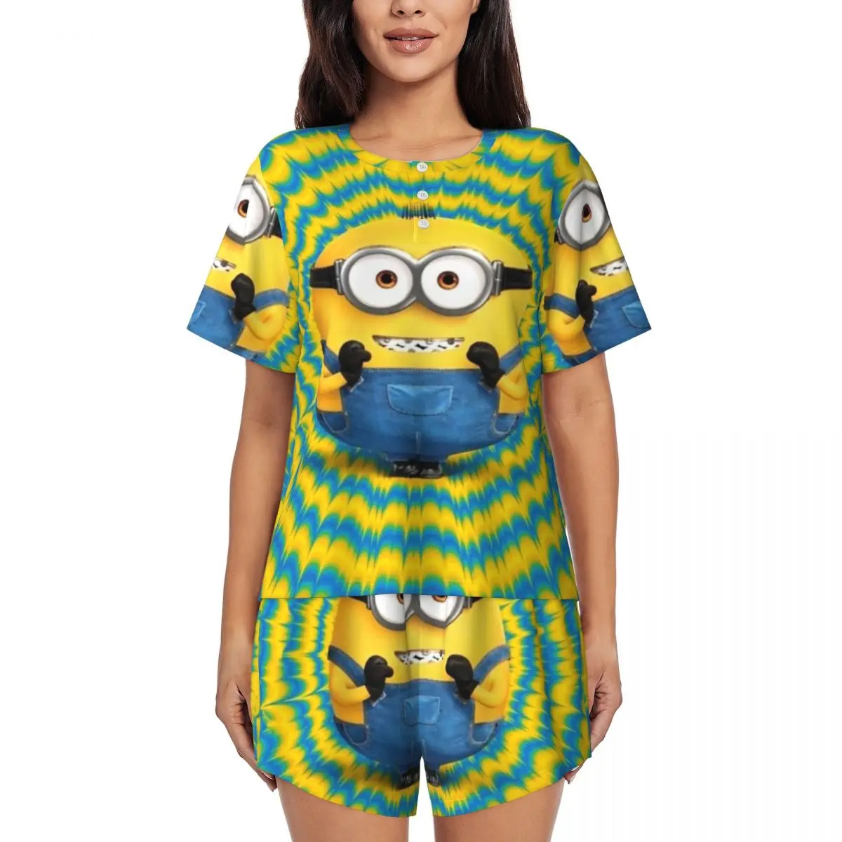 

Custom Minions The Rise Of Gru Pajamas Set Women's 2-Piece Short Sleeve Sleepwear Loungewear PJ Shorts Sets