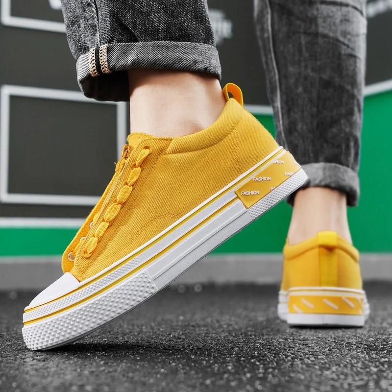 

Trendy Yellow Men's Skate Shoes Breathable Platform Canvas Sneakers Men Slip-on Casual Sports Shoes Men zapatos de skateboard