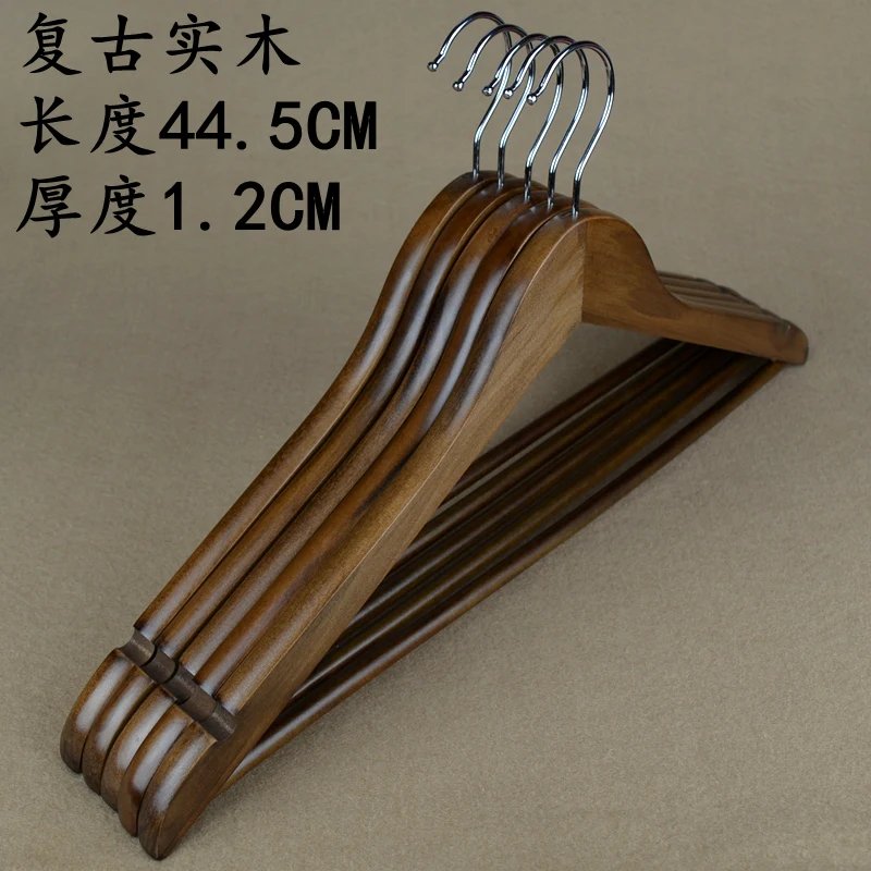 Solid Wood Hanger Retro Wooden Clothes Pant Rack Clothing Store Hotel Anti-Skid Seamless Wholesale 10 Pieces