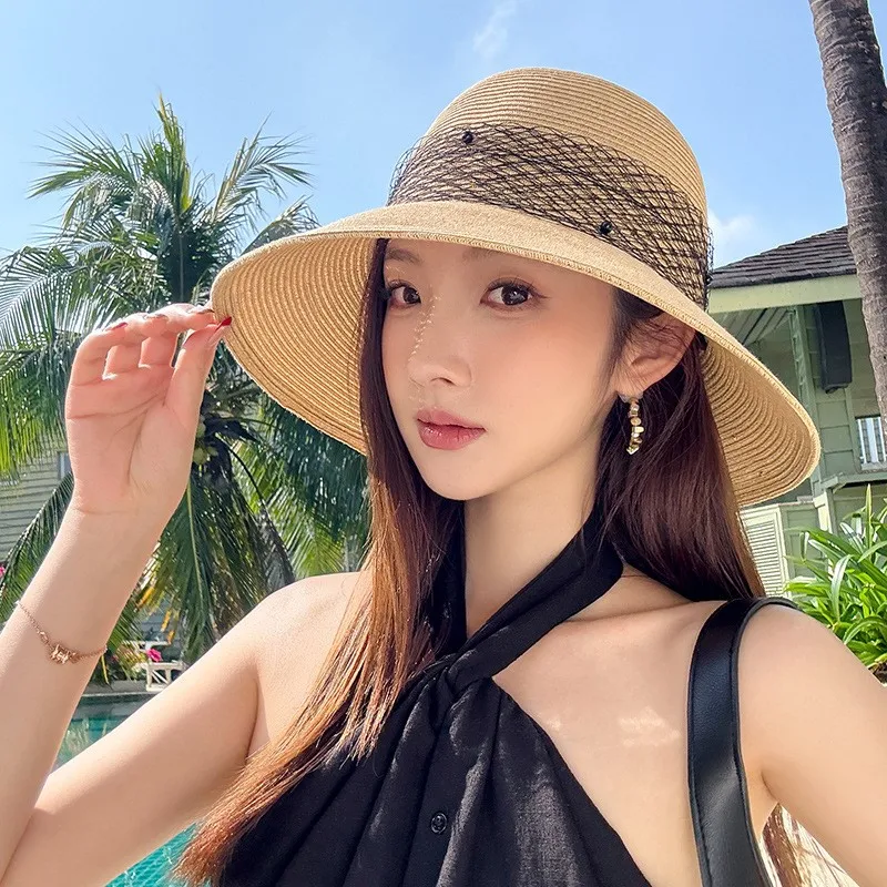 

Fashionable mesh breathable hat versatile for children's casual wear sun-protective woven seaside vacation