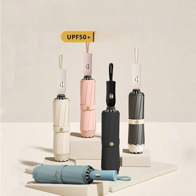 

UPF50+ Fully Automatic Reverse Folding Umbrella Dual Use Rain& Sun New Memory Folding Umbrella Gift Box Packaging