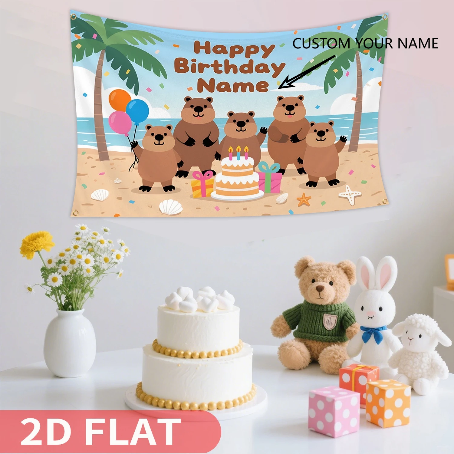 

1pc Customizable Capybara Birthday Studio background Banner, Personalized Name, Celebrations & Photo Props, Birthday Party Decor