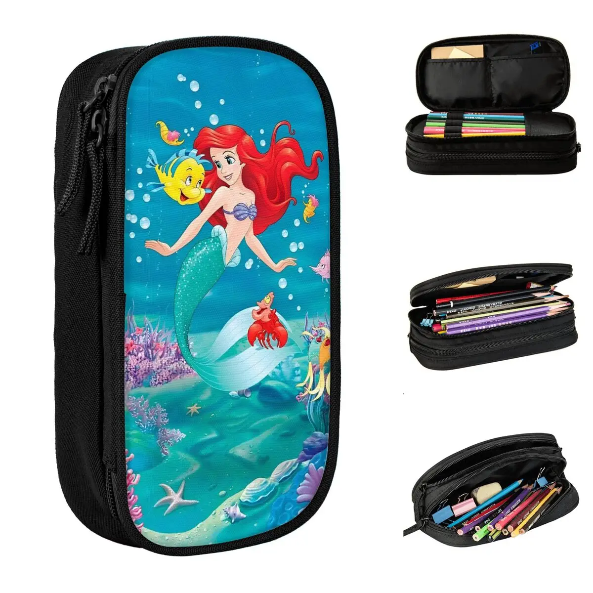 Fun The Little Mermaid Cartoon Pencil Cases Ariel Anime Princess Pencilcases Pen Box Large Storage Pencil Bags Office Stationery