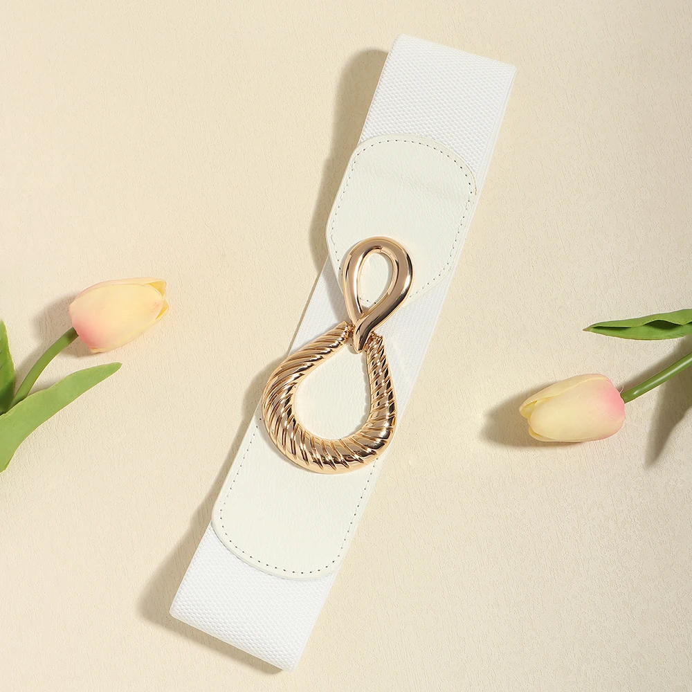 Breiter elastischer Taillengürtel für Damen, Retro-Mode, PU-Leder, Kleiderbund für Damen