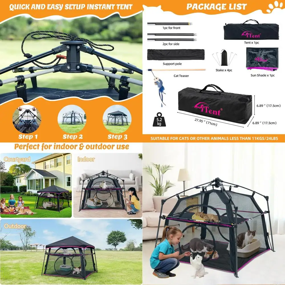 

2-Tier Foldable Outdoor Cat Enclosure for Patio and Balcony, Weatherproof and Sunproof, with 3 Doors and Carry Bag