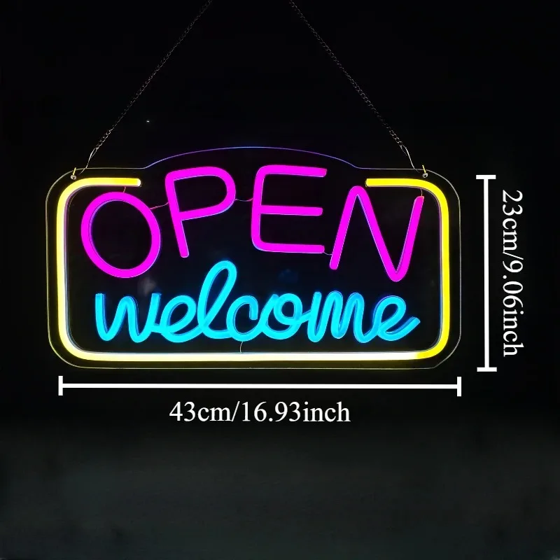 

Open Welcome LED Neon Sign USB Powered Wall Mounted Bright Light for Bars Shop Cafes Parties Durable Plastic with Switch Control