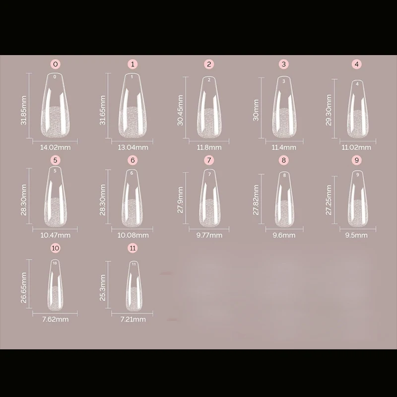 Set de 120 uñas postizas largas en forma de ataúd, color mate, transparentes, en 12 tallas 5