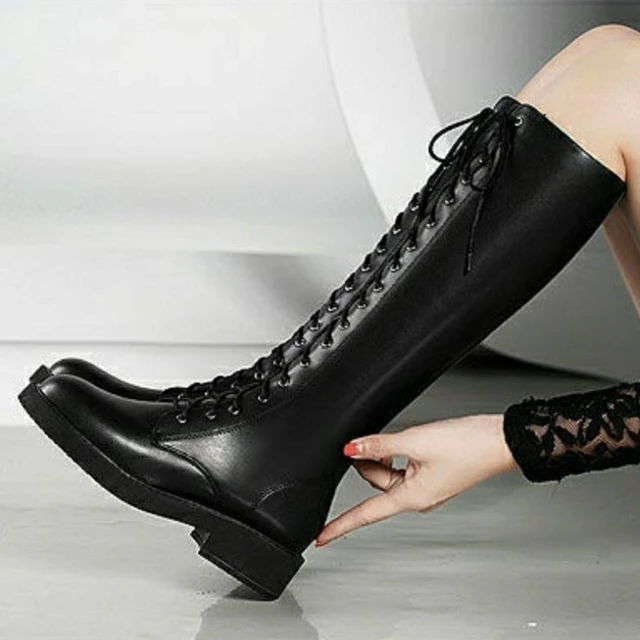 Ladies long black lace up boots hotsell