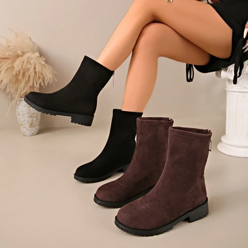 *Winter New Round Toe Wedge Heel Comfortable Casual Mid Length Boots Fashionable Hot Selling Sexy Walking Boots for Women