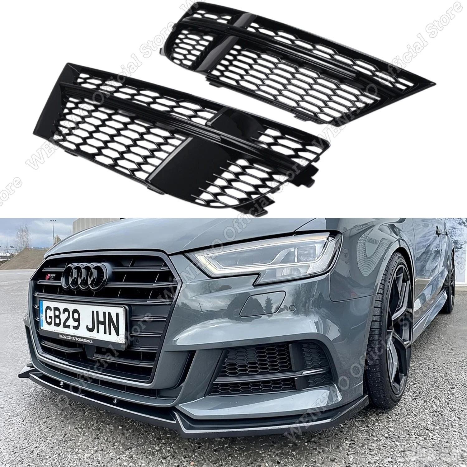 

2Pcs Car Front Bumper Fog Light Grille Grill For AUDI A3 8V S-Line Sedan Sportback 2017-2020 Honeycomb Mesh Fog Lamp Body kits