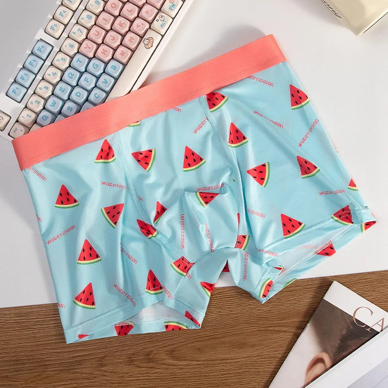 

Teenage sexy ice silk fruit watermelon underwear, comfortable and breathable, U-shaped convex, gay and cute boxer shorts