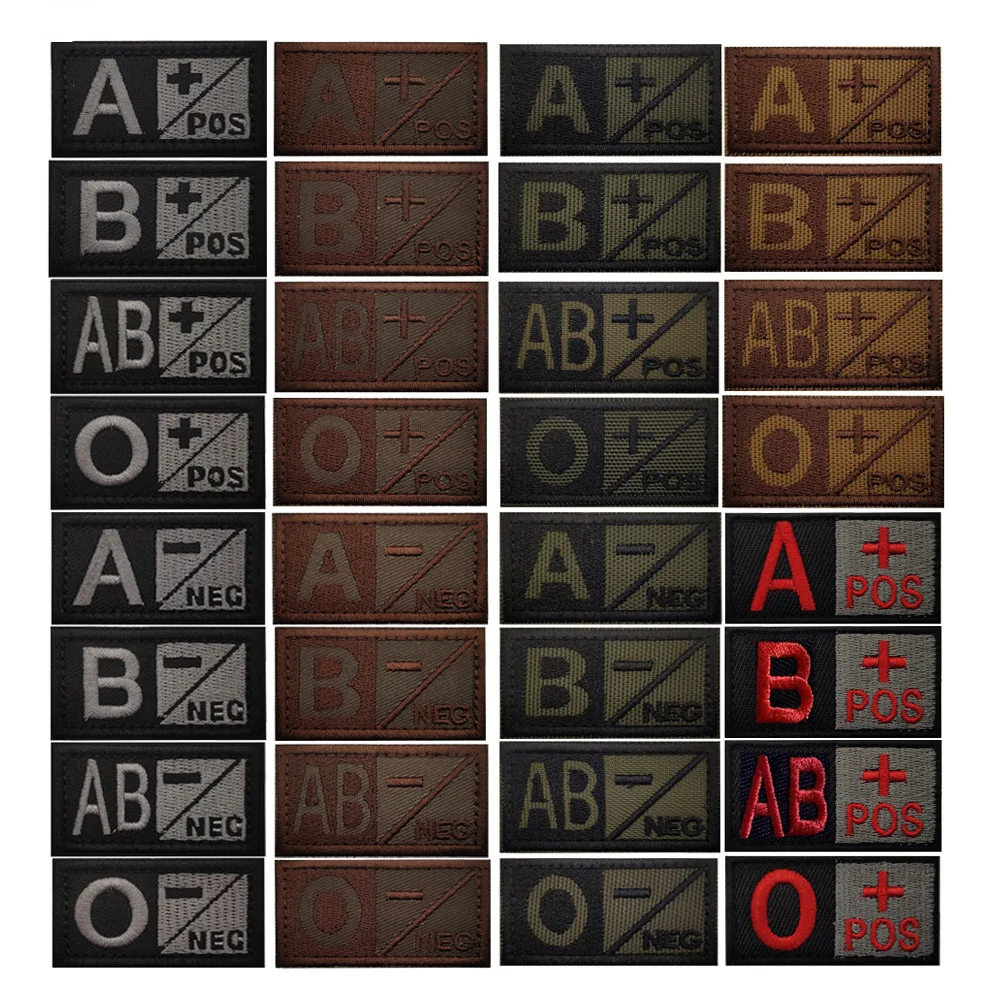Image of Outdoor-Stickerei Blutgruppe Patch A+ B+ AB+ O+ Braun Grün Schwarz Weiß A-NEG Rucksack Taktischer Helm Hakenschlaufen-Patch