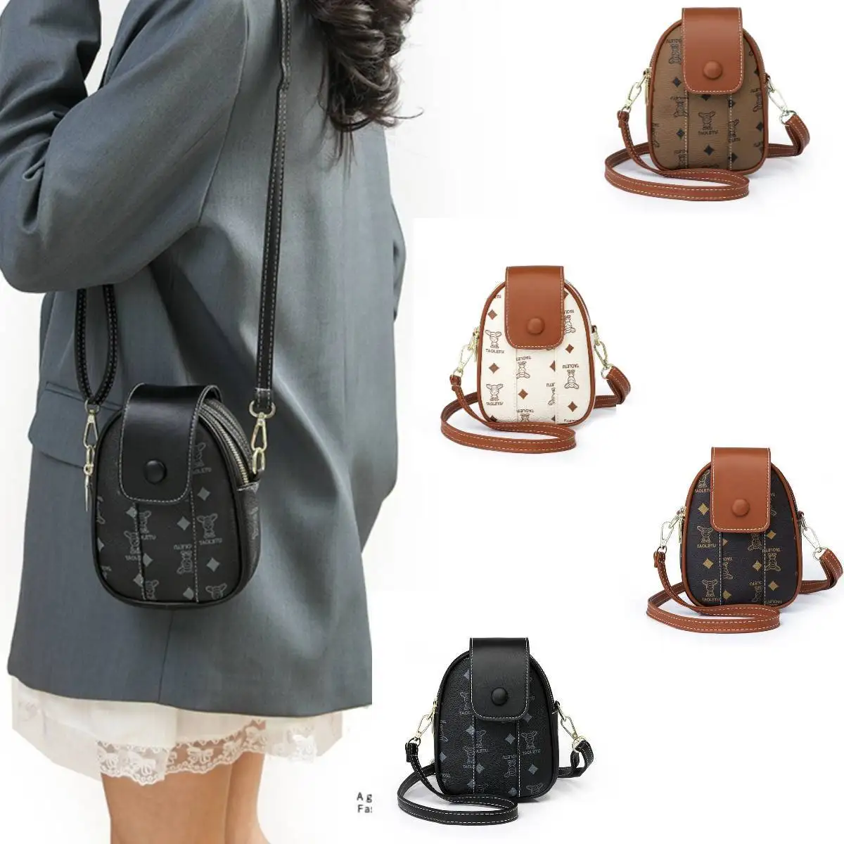 

PU Ethnic Style Women's Crossbody Bag Portable and Simple Single Shoulder Mobile Phone Bag