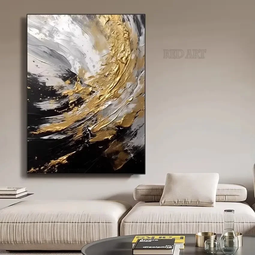Large Size Contemporary Abstract Picture Golden Foil Canvas Paintings On Canvas Bedroom Home Decoration Unframed view 4