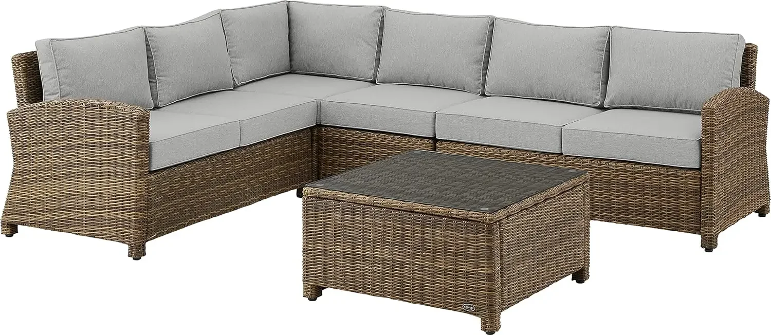 KO70020WB-GY Bradenton Outdoor Wicker 5-Piece Sectional Set (2 Loveseats, 2 Chairs, Coffee Table)