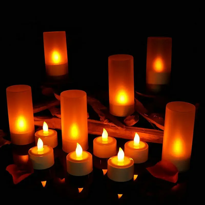 Pack of 12 Rechargeable led candle Flameless Flickering lamp TeaLight Waxless Valentine Home Wedding Bar Xmas party decor-AMBER