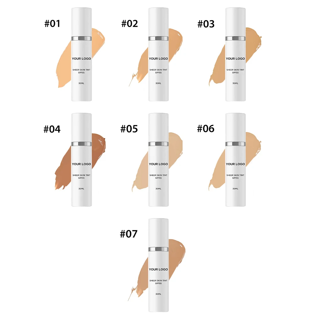 Etichetta privata Crema protettiva SPF55 a 14 colori Logo personalizzato Idratante naturale Illumina Trucco impermeabile Commercio all'ingrosso Cruelty Free