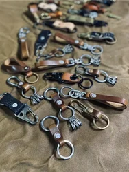 Portable Handmade Genuine Leather Keychain Retro Tanned Cowhide Simple Elegant Unisex Miniature Practical Key Holder